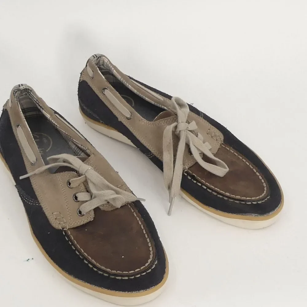 Clarks Lace Up Boat Deck Shoes Tan Navy Suede Men's‎ 9